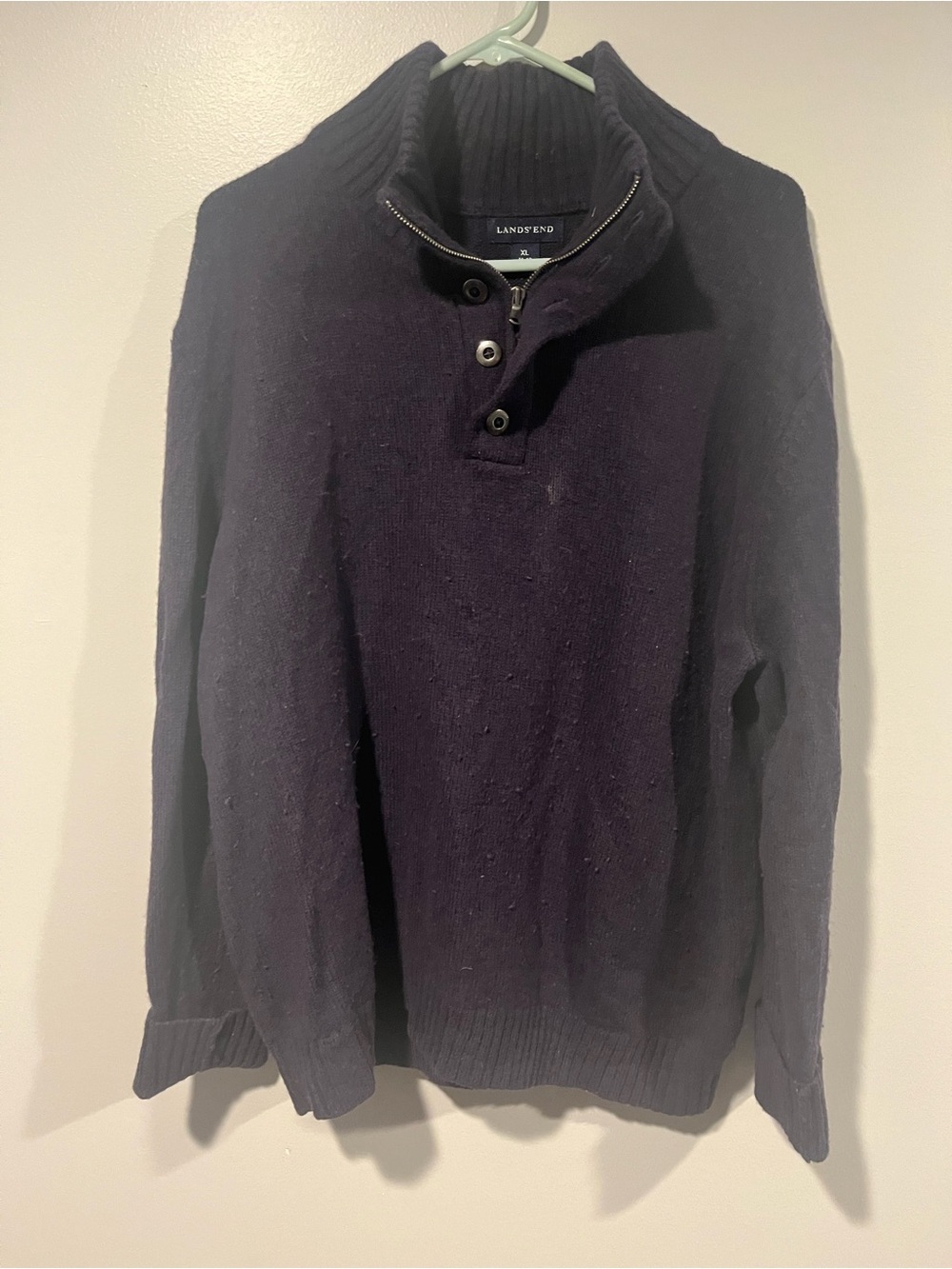 Lands' End Men's Navy Quarter-Zip Button Mock Neck Sweater